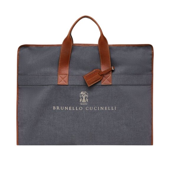 NEW Brunello Cucinelli Leather Handle Garment Bag Tote Mens Gray Water Resistant